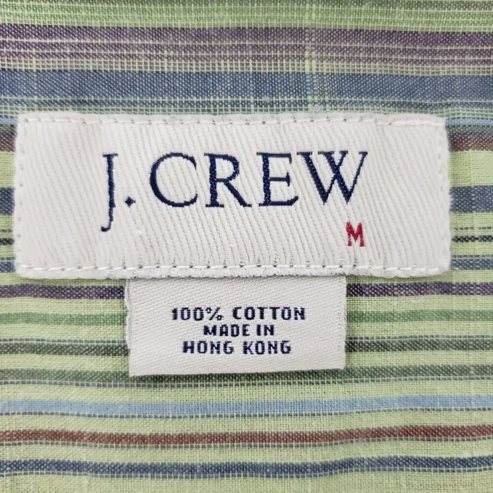 Vintage J. Crew Shirt Men M Green Multicolor Striped Button up Long Sleeve
